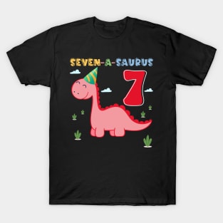 Dinosaur Funny b-day 7th Birthday Gift For Girls kids T-Shirt